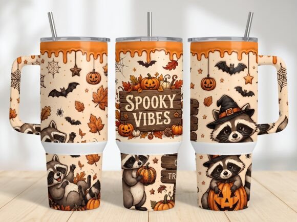 Halloween Raccoon 40oz Tumbler Wrap PNG