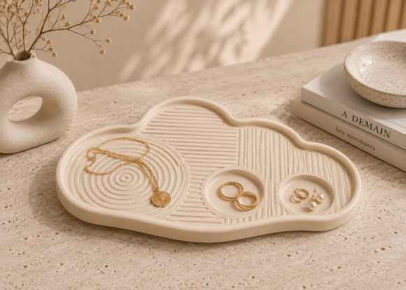 Japandi Trinket Dish STL – Organic 3D Printed Jewelry Tray & Vanity Organizer - Image 1