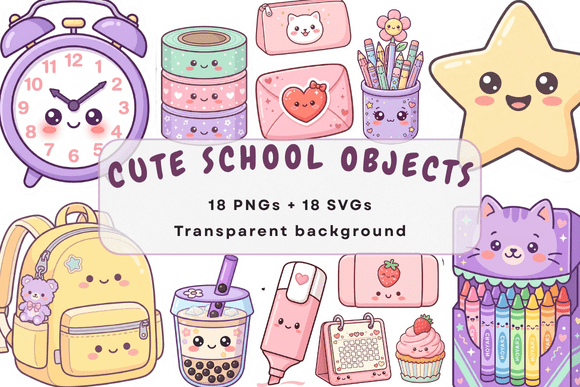 Kawaii School Supplies Clipart