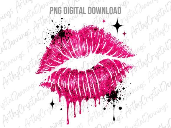 Neon Drip Lips Kiss Watercolor PNG