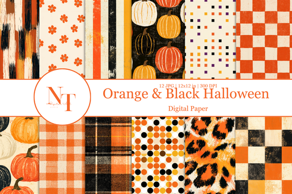 Orange Black Halloween Digital Paper