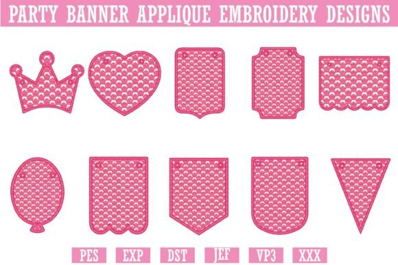 Party Banner Applique Embroidery Designs