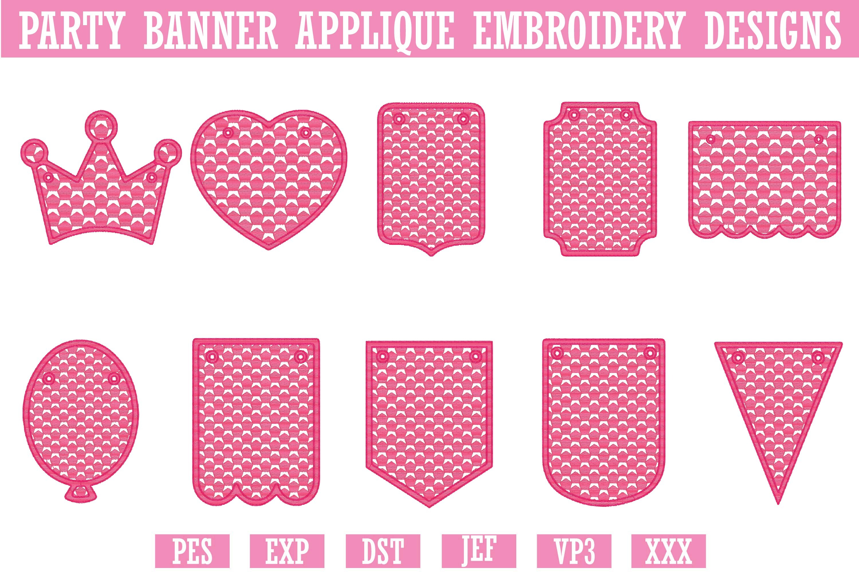 Party Banner Applique Embroidery Designs