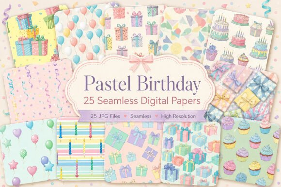 Pastel Birthday Digital Paper Set
