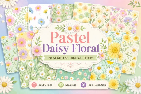 Pastel Daisy Floral Seamless Pattern