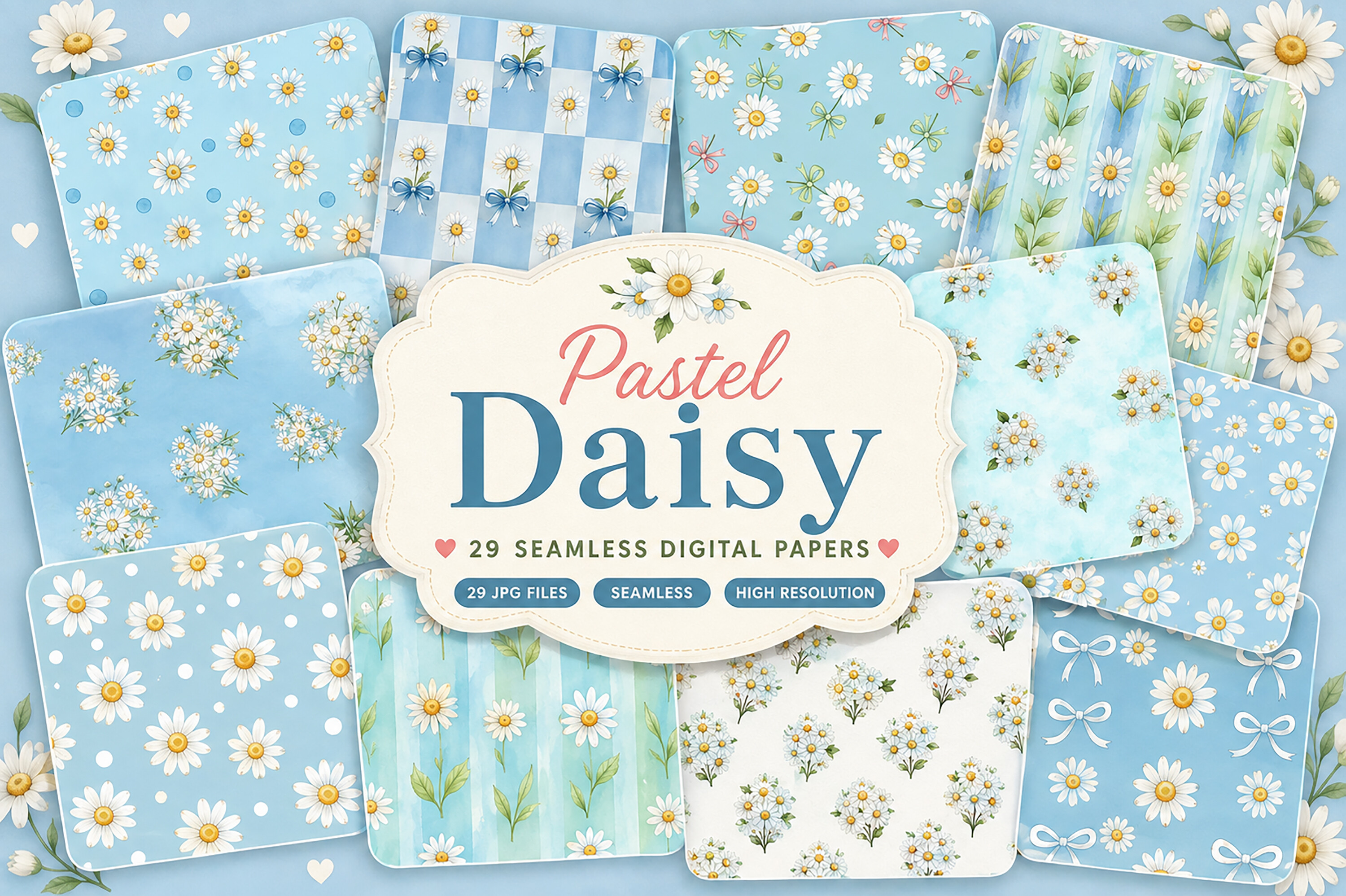 Pastel Daisy Seamless Patterns