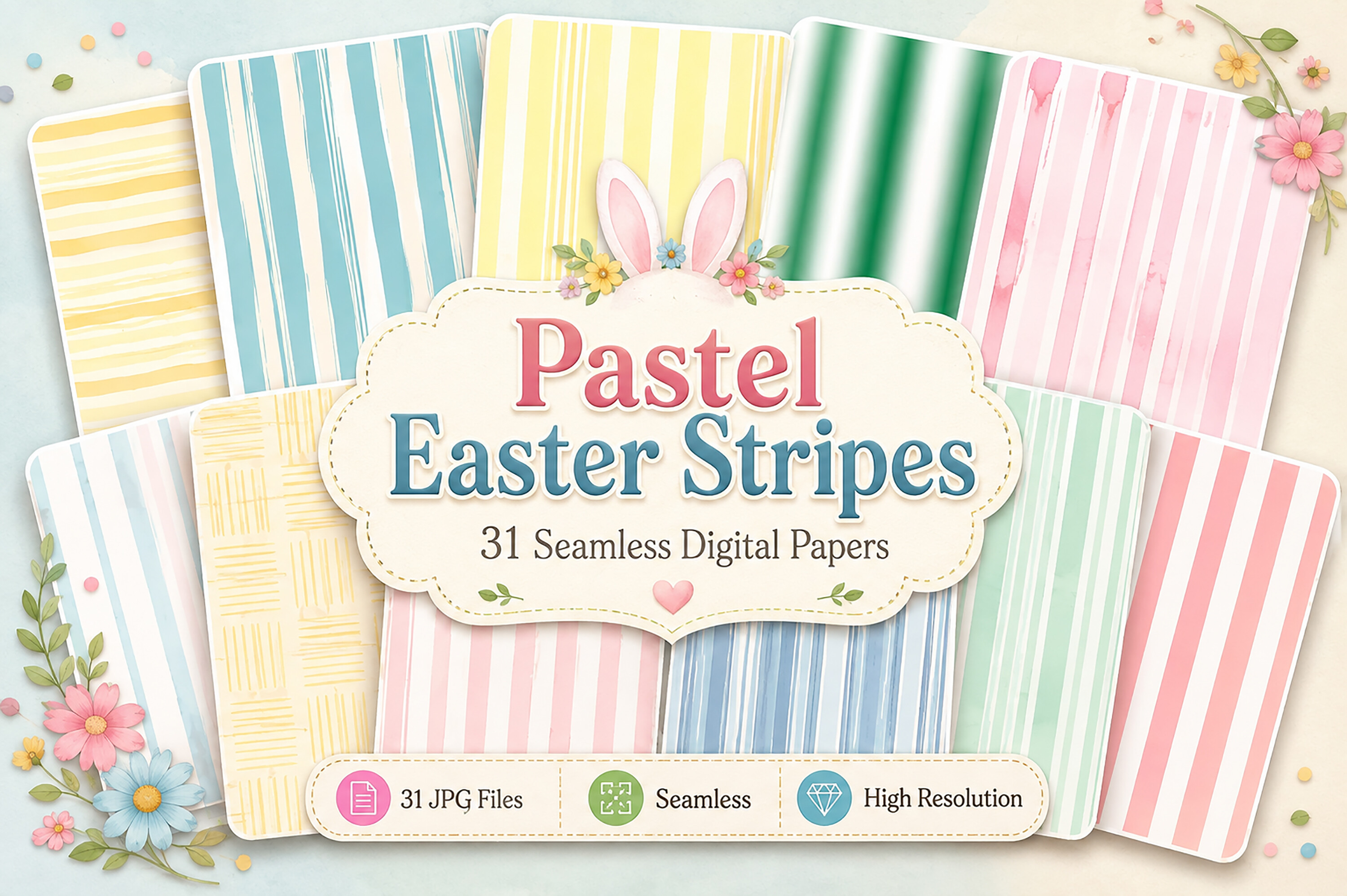 Pastel Easter Stripes Digital Paper