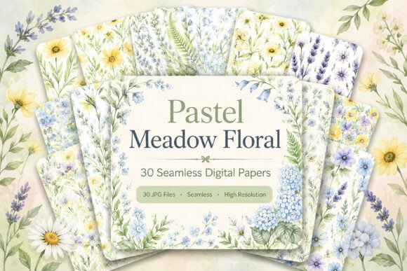 Pastel Meadow Floral Digital Paper Set