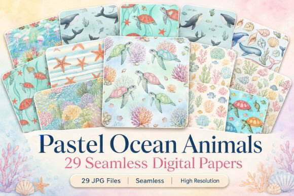 Pastel Ocean Animals Seamless Digital