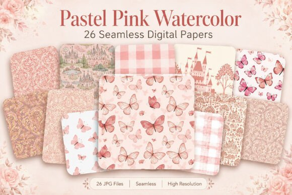 Pastel Pink Watercolor Digital Patterns