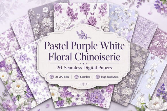 Pastel Purple White Floral Chinoiserie
