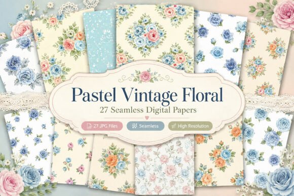 Pastel Vintage Floral Digital Patterns