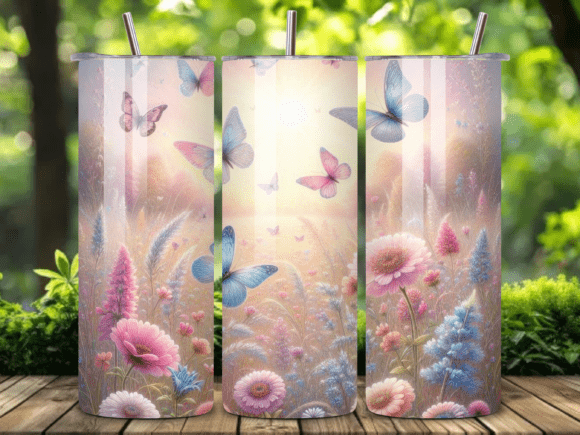 Pink Blue Butterfly Floral Tumbler Wrap