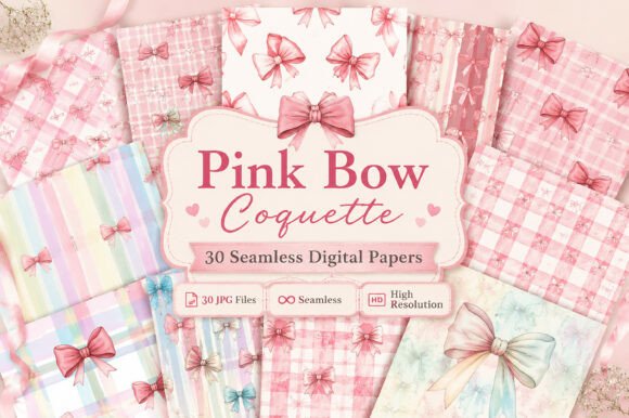 Pink Bow Coquette Digital Paper Pattern