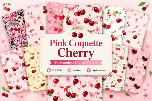 Pink Coquette Cherry Pattern Papers