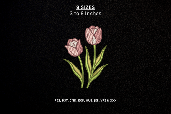 Pink Tulip Flowers Machine Embroidery