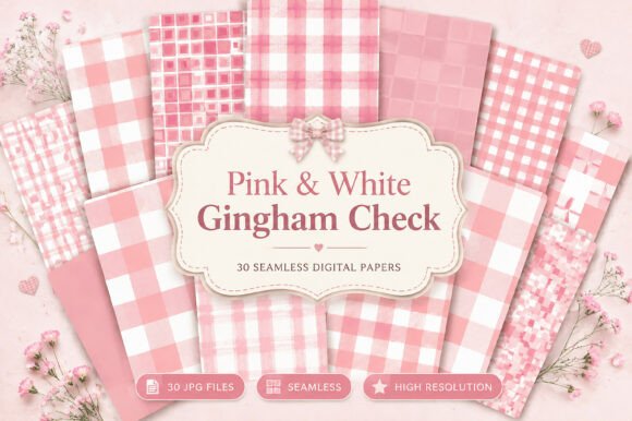 Pink & White Gingham Check Pattern