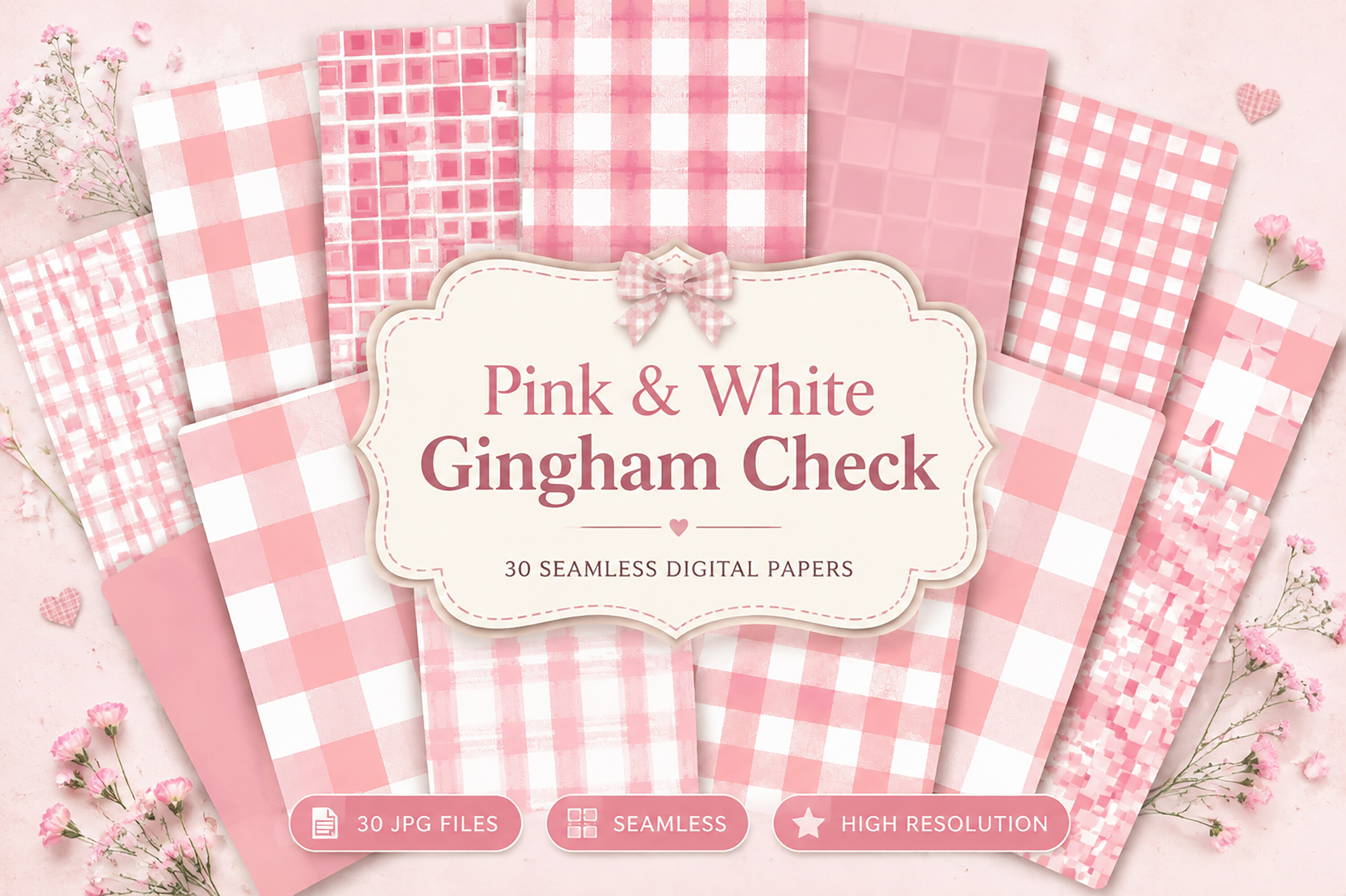 Pink & White Gingham Check Pattern