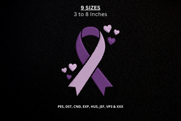 Purple Awareness Ribbon with Hearts DST