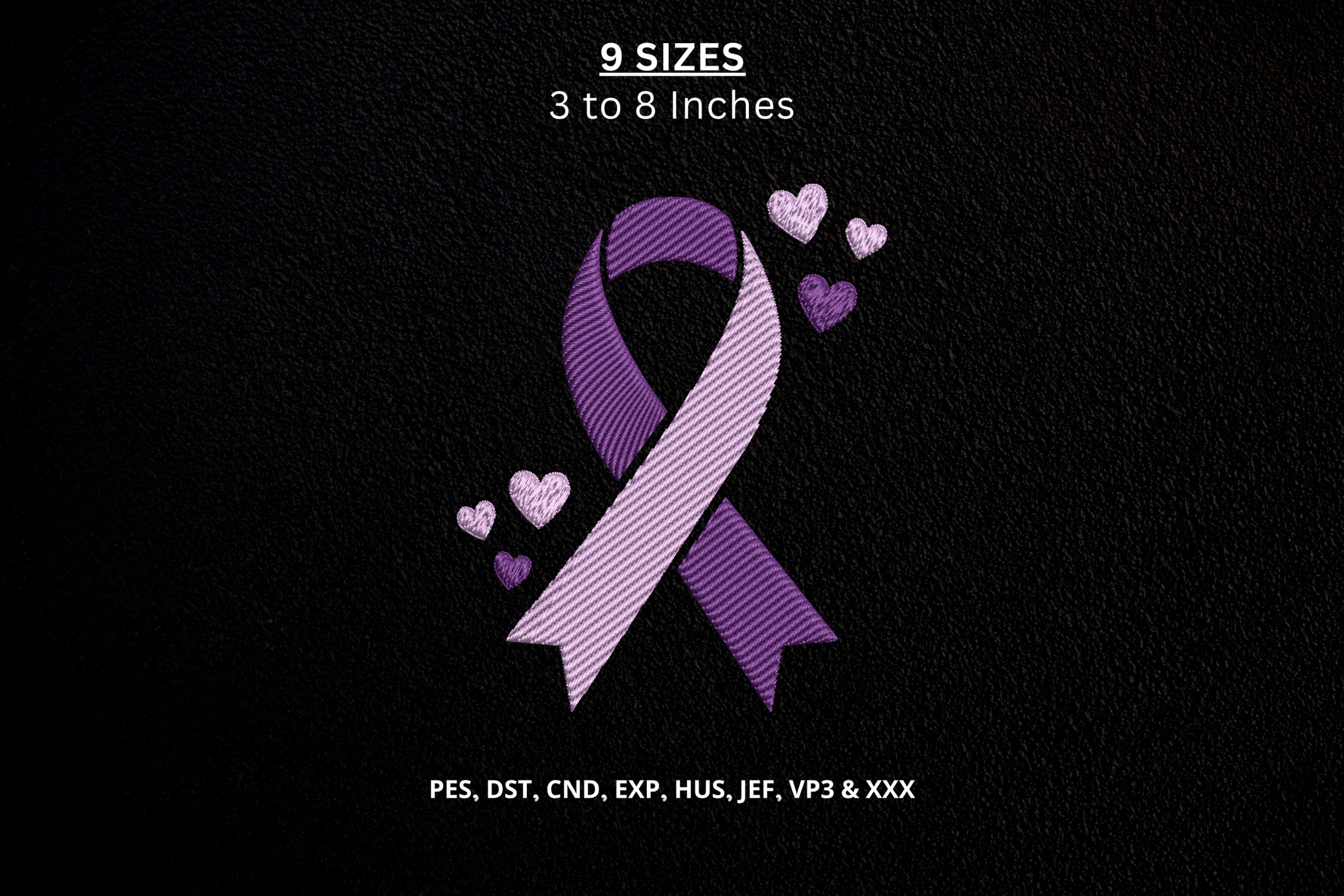 Purple Awareness Ribbon with Hearts DST