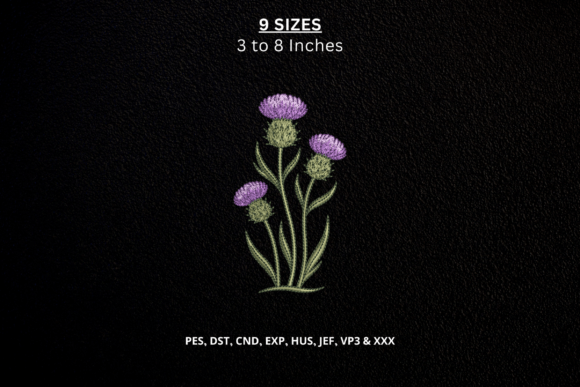 Purple Thistle Flower Machine Embroidery