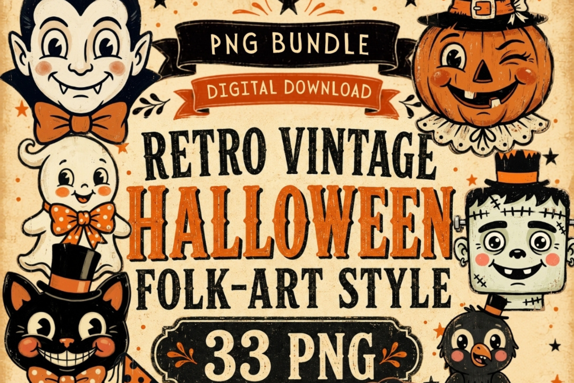 Retro Vintage Halloween Clipart Bundle