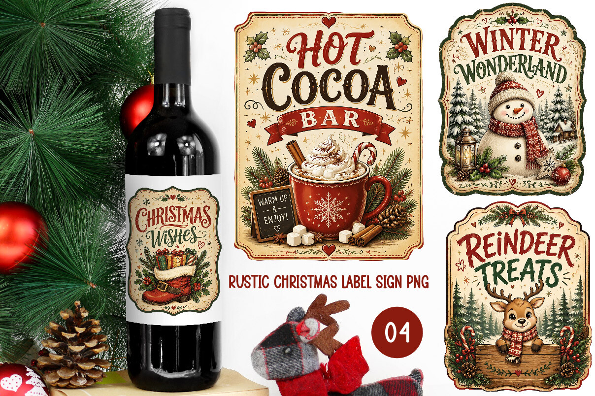Rustic Christmas Label Sign PNG