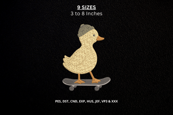 Skateboarding Duck Machine Embroidery