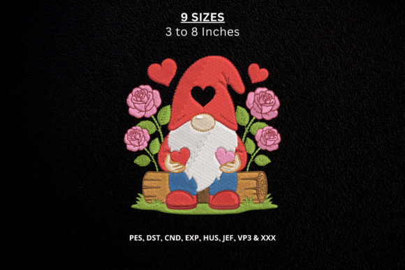 Valentine Gnome with Roses Embroidery