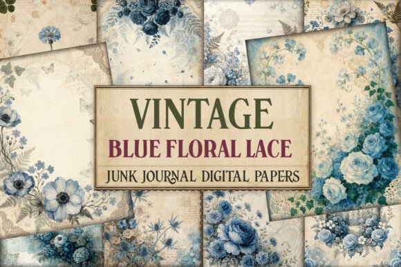 Vintage Blue Floral Lace Junk Journal