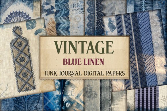 Vintage Blue Linen Junk Journal Paper