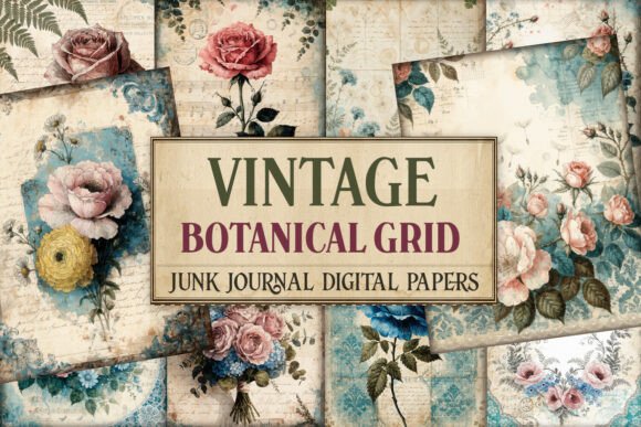 Vintage Botanical Grid Junk Journal Page