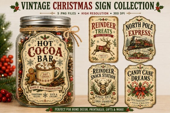 Vintage Christmas Label Sign PNG