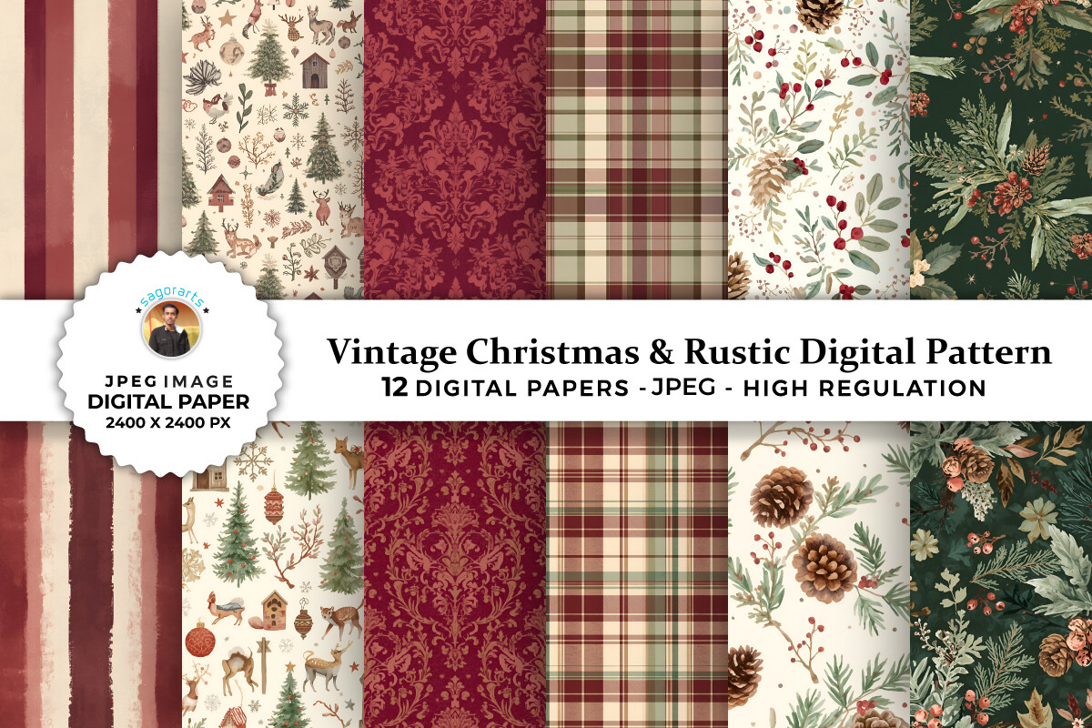 Vintage Christmas & Rustic Digital Paper