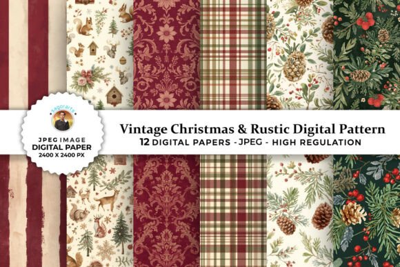 Vintage Christmas & Rustic Digital Paper