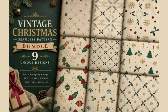 Vintage Christmas Seamless Pattern Set