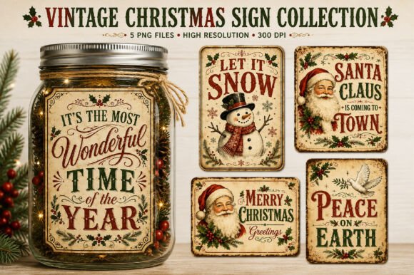 Vintage Christmas Signs PNG