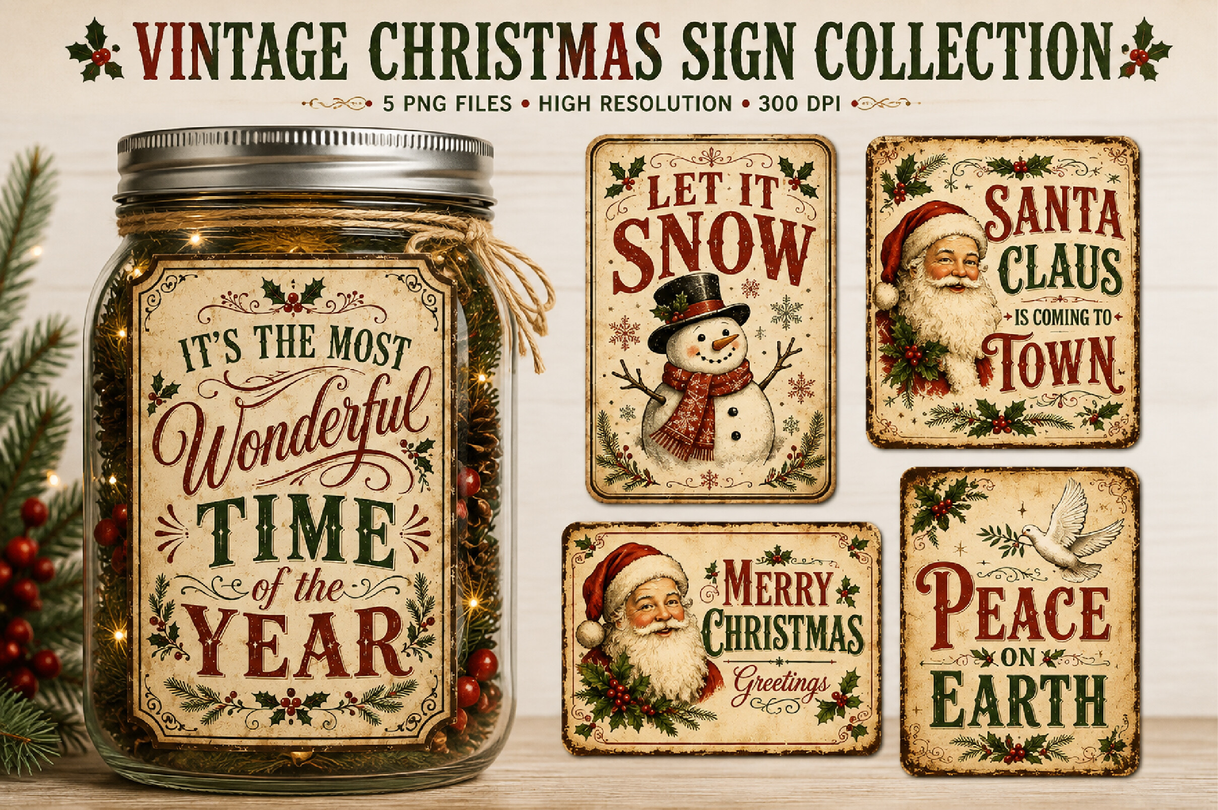 Vintage Christmas Signs PNG