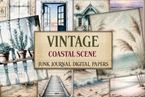 Vintage Coastal Scene Junk Journal Pages