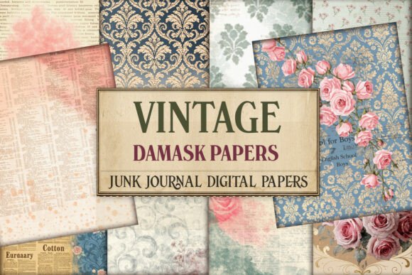 Vintage Damask Rose Junk Journal Paper