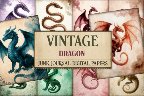 Vintage Dragon Fantasy Junk Journal Page
