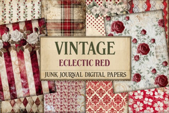 Vintage Eclectic Red Junk Journal Pages
