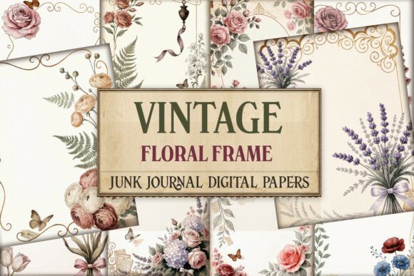 Vintage Floral Frame Junk Journal Pages