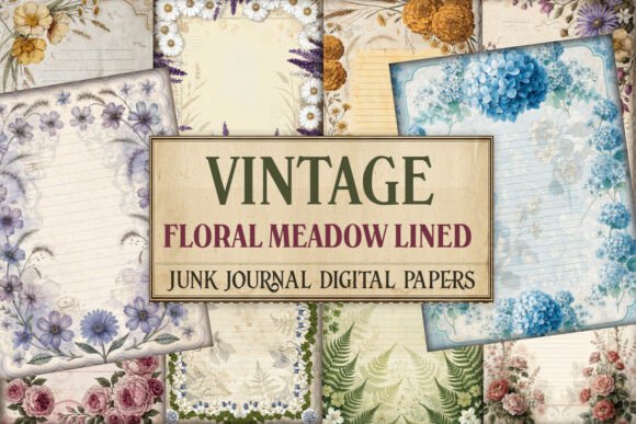 Vintage Floral Meadow Lined Junk Journal