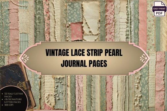 Vintage Lace Strip Pearl Journal Pages