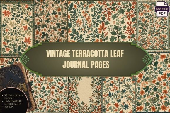 Vintage Terracotta Leaf Journal Pages