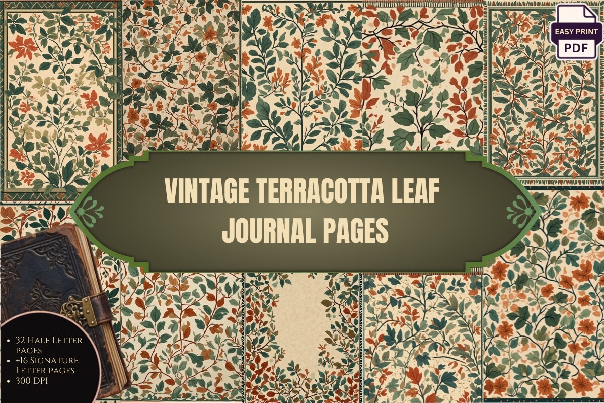 Vintage Terracotta Leaf Journal Pages