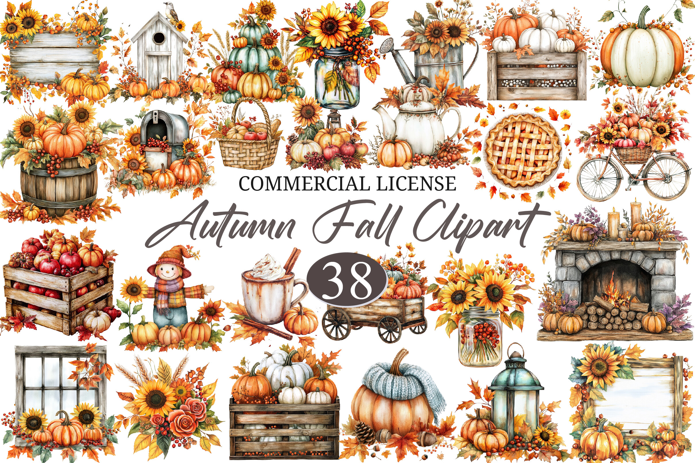 Watercolor Cute Autumn Fall Clipart