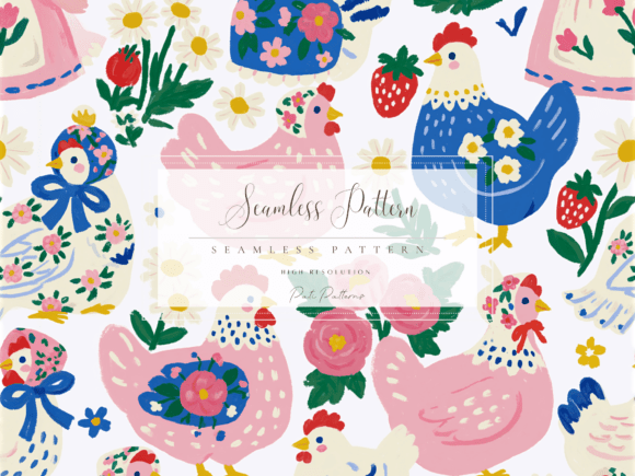 Whimsical Chicken Seamless Pattern for Kids and Spring