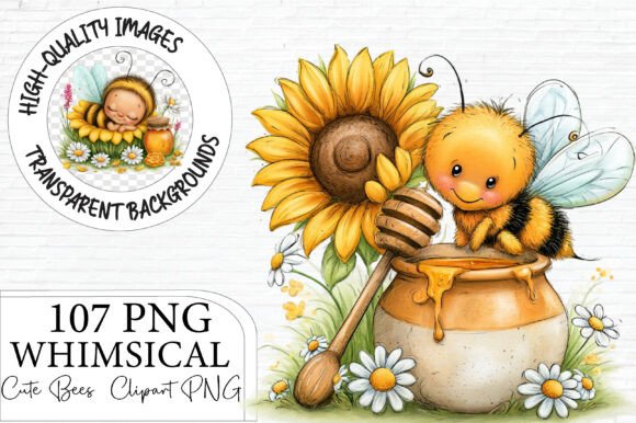Whimsical Honey Bee & Sunflower Clipart